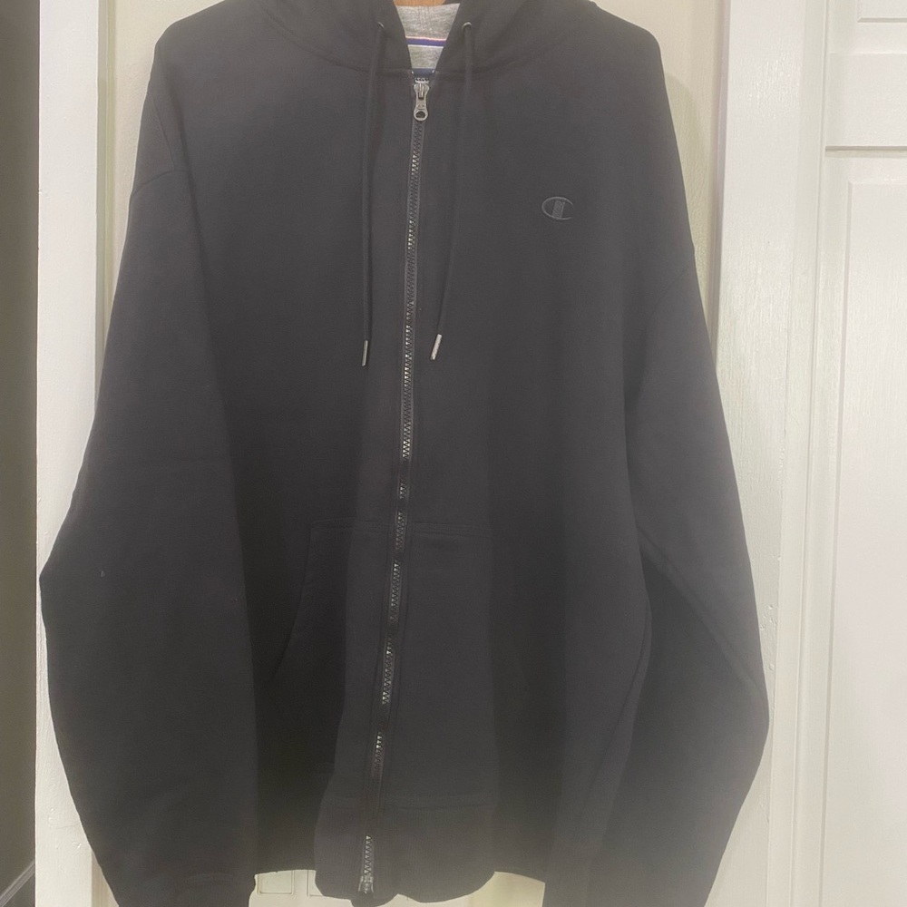 Champion Men's Zip-Up Black hooded sweatshirt size XL